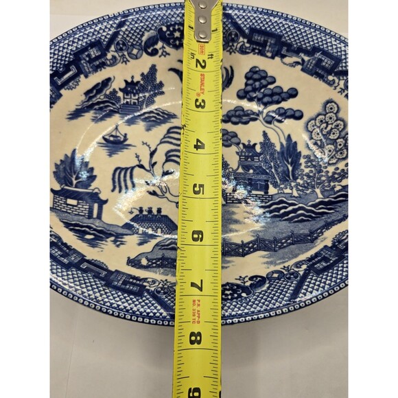 Antique Blue Willow Oval Veg. Serving Bowl 10 Inch, Japan Chip - Picture 9 of 15